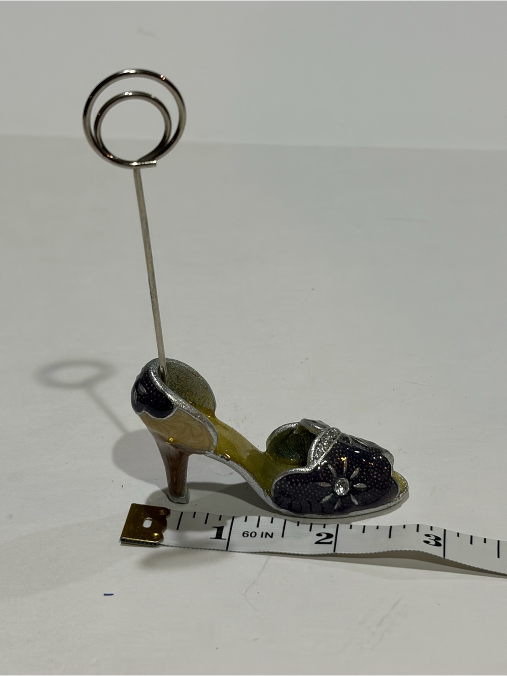Miniature High Heel Shoe Photo Holder Black Silver Rhinestone Decorative Figurin